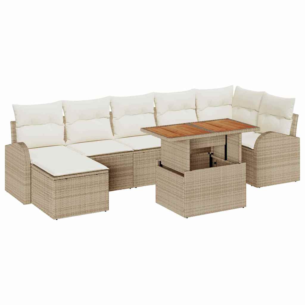 Garten-Sofa-Set mit Speicher 8 pcs Beige Poly Rattan